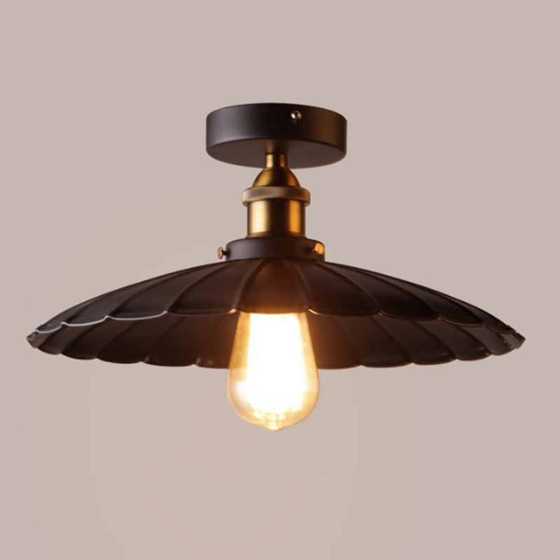 Black Shaded Semi-Flush Ceiling Light Vintage Metal 1-Light Kitchen Flush Mount Light Fixture Black Umbrella Clearhalo 'Ceiling Lights' 'Close To Ceiling Lights' 'Close to ceiling' 'Semi-flushmount' Lighting' 2462316