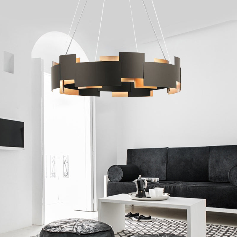 Splicing Metal Pendant Chandelier Postmodern Black and Gold Inner Suspension Light Black Clearhalo 'Ceiling Lights' 'Chandeliers' 'Modern Chandeliers' 'Modern' Lighting' 2462484