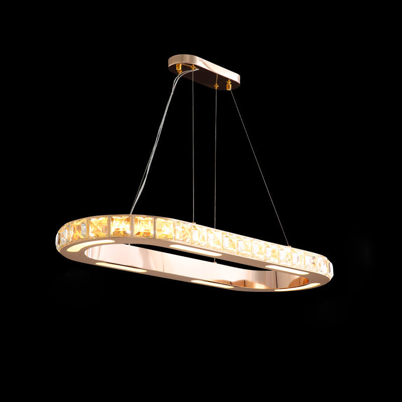 Gold Ring Shaped Chandelier Simple Crystal Embedded LED Pendant Light for Living Room Gold 35.5