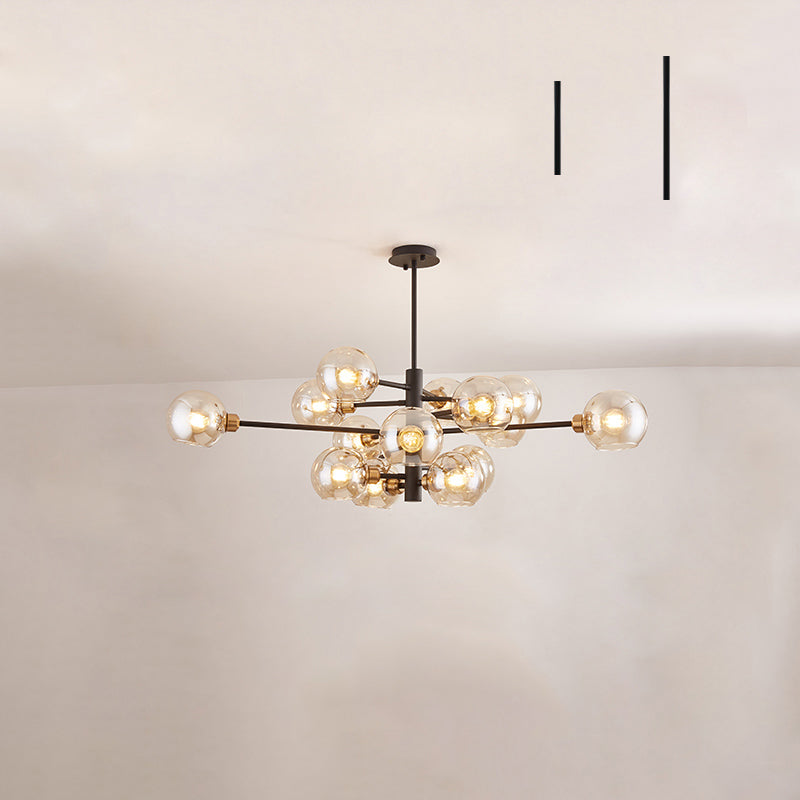 Postmodern Sputnik Chandelier Light Fixture Glass Living Room Hanging Ceiling Light 15 Black Cognac Clearhalo 'Ceiling Lights' 'Chandeliers' 'Glass shade' 'Glass' 'Modern Chandeliers' 'Modern' Lighting' 2462610