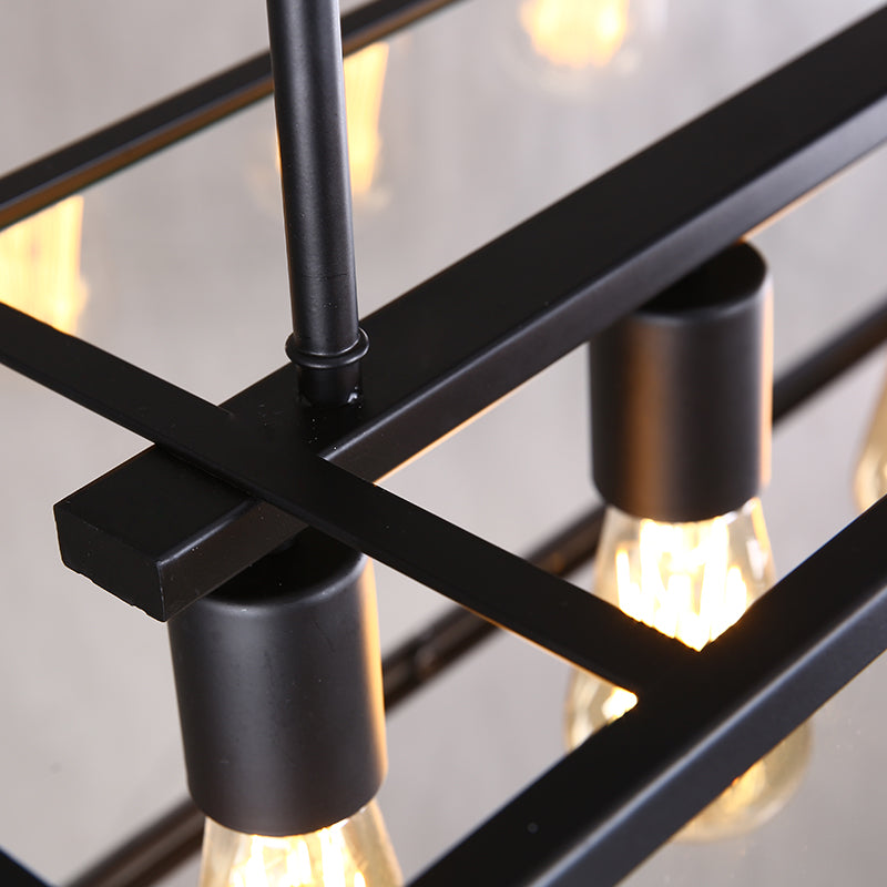 Wrought Iron Black Hanging Light Fixture Rectangular Industrial Style Island Lighting for Bar Clearhalo 'Ceiling Lights' 'Island Lights' Lighting' 2462651