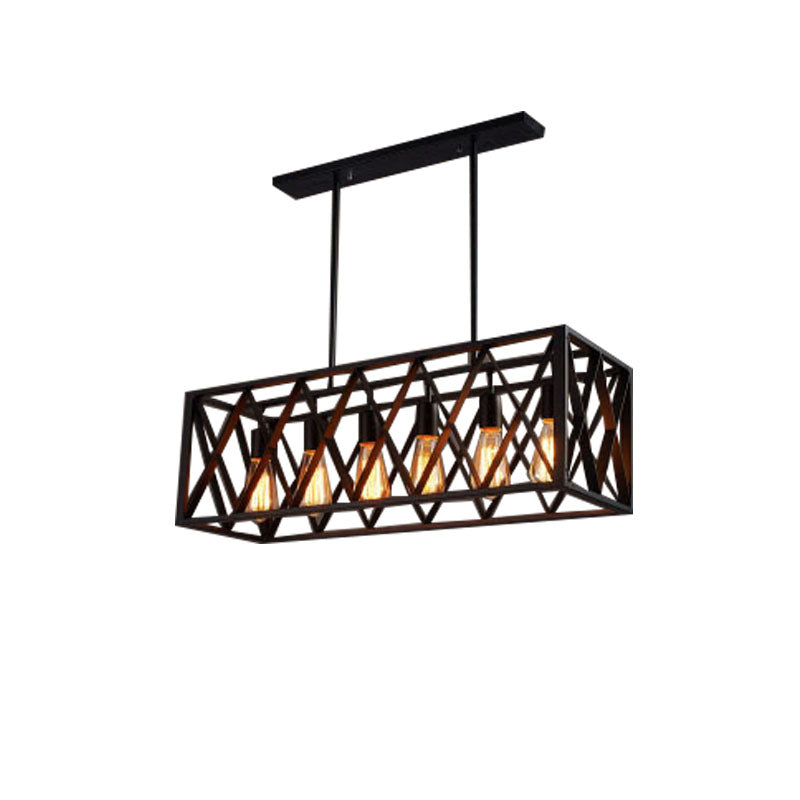 Wrought Iron Black Hanging Light Fixture Rectangular Industrial Style Island Lighting for Bar Clearhalo 'Ceiling Lights' 'Island Lights' Lighting' 2462652