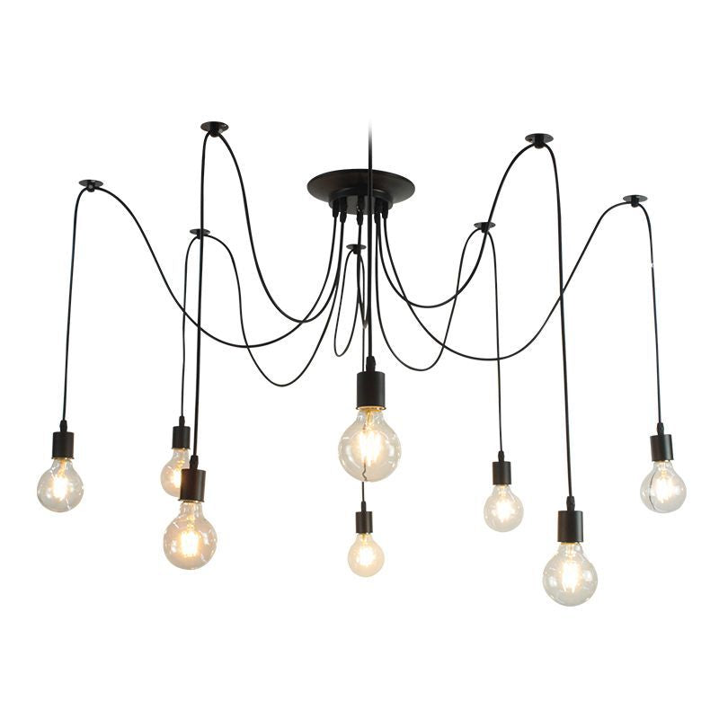 8 Bulbs Spider Ceiling Lamp Industrial Black Metal Swag Pendant Lighting for Restaurant Black Clearhalo 'Art Deco Pendants' 'Black' 'Cast Iron' 'Ceiling Lights' 'Ceramic' 'Crystal' 'Industrial Pendants' 'Industrial' 'Metal' 'Middle Century Pendants' 'Pendant Lights' 'Pendants' 'Rustic Pendants' 'Tiffany' Lighting' 2462680