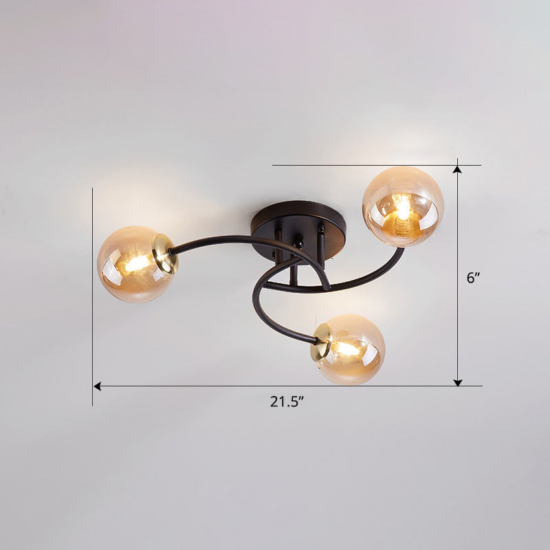 Swirled Metal Semi Flush Light Post-Modern Close to Ceiling Light with Ball Glass Shade Clearhalo 'Ceiling Lights' 'Close To Ceiling Lights' 'Close to ceiling' 'Semi-flushmount' Lighting' 2463083