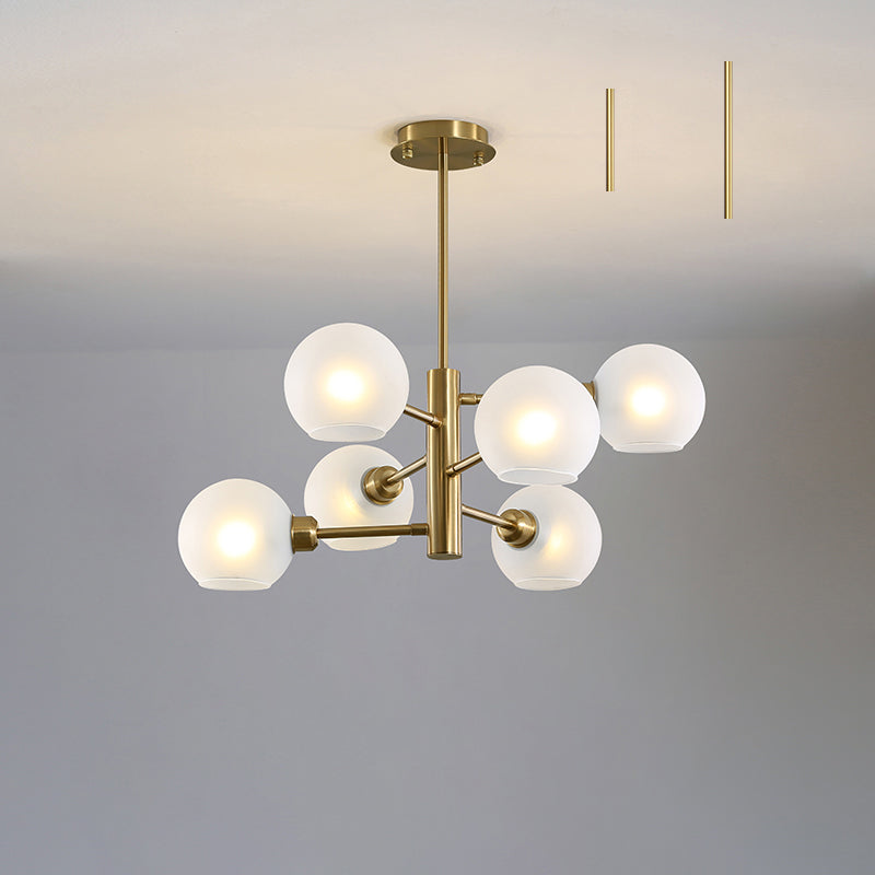 Domed Hanging Lamp Postmodern Style Glass Dining Room Chandelier Lighting Fixture 6 Gold Milk White Clearhalo 'Ceiling Lights' 'Chandeliers' 'Glass shade' 'Glass' 'Modern Chandeliers' 'Modern' Lighting' 2463172