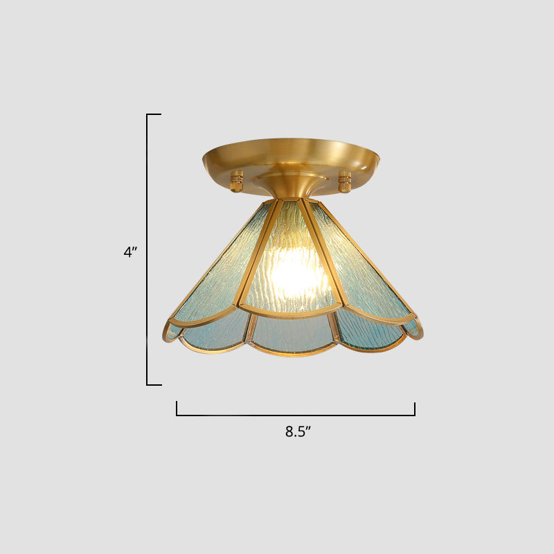 Tiffany Floral Semi Mount Lighting 1-Light Glass Ceiling Flush Light in Brass for Hallway Clearhalo 'Ceiling Lights' 'Close To Ceiling Lights' 'Close to ceiling' 'Pendant Lights' 'Semi-flushmount' 'Tiffany close to ceiling' 'Tiffany' Lighting' 2463221