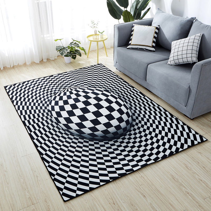 Minimalist Living Room Rug Multi Color 3D Printed Rug Synthetics Anti-Slip Backing Easy Care Area Carpet Black-White Clearhalo 'Area Rug' 'Rug' 2463860