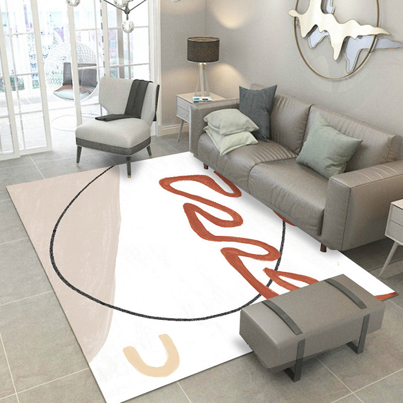 Multi Color Hand Print Rug Synthetics Scandinavian Area Carpet Non-Slip Pet Friendly Indoor Rug for Living Room White Clearhalo 'Area Rug' 'Rug' 2463929