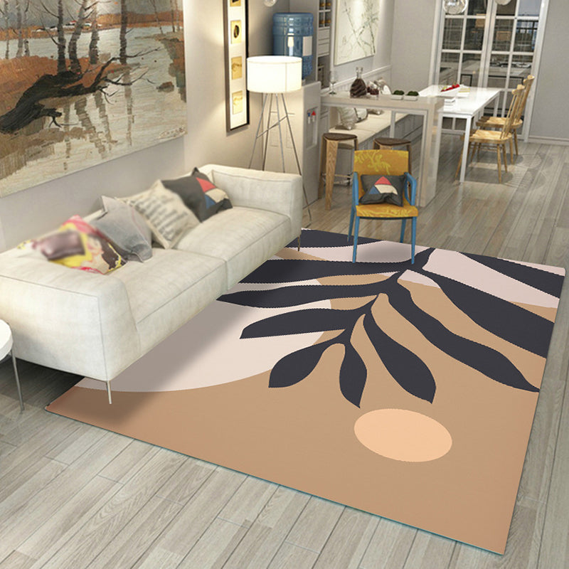 Multi Color Hand Print Rug Synthetics Scandinavian Area Carpet Non-Slip Pet Friendly Indoor Rug for Living Room Brown Clearhalo 'Area Rug' 'Rug' 2463931