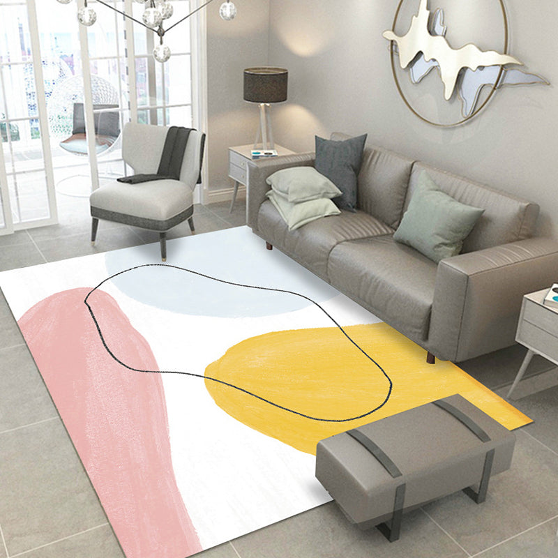 Multi Color Hand Print Rug Synthetics Scandinavian Area Carpet Non-Slip Pet Friendly Indoor Rug for Living Room Pink-Yellow Clearhalo 'Area Rug' 'Rug' 2463933