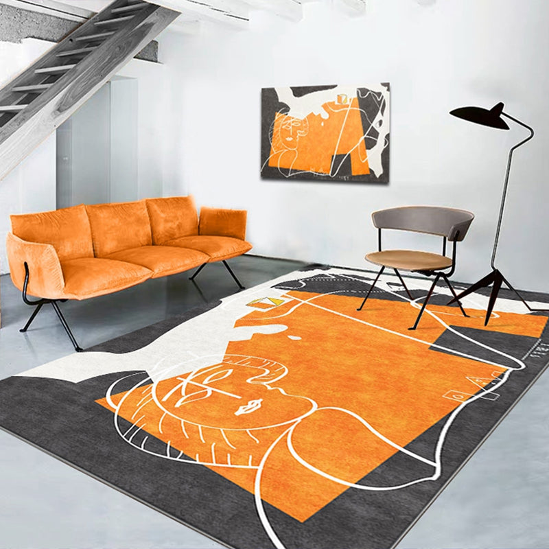 Orange Decoration Rug Scandinavian Hand Printed Area Carpet Polyster Anti-Slip Backing Easy Care Indoor Rug Clearhalo 'Area Rug' 'Rug' 2464089