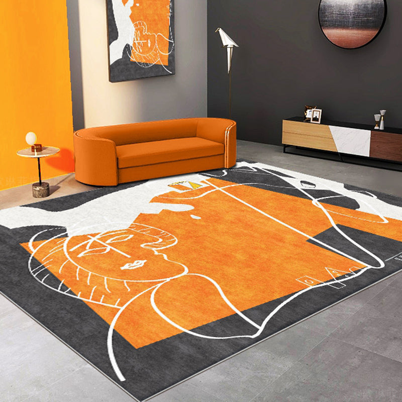 Orange Decoration Rug Scandinavian Hand Printed Area Carpet Polyster Anti-Slip Backing Easy Care Indoor Rug Clearhalo 'Area Rug' 'Rug' 2464091