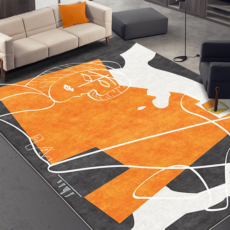 Orange Decoration Rug Scandinavian Hand Printed Area Carpet Polyster Anti-Slip Backing Easy Care Indoor Rug Clearhalo 'Area Rug' 'Rug' 2464092