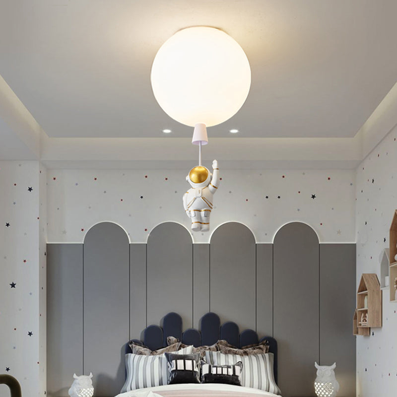 Kids Style 1-Bulb Ceiling Light White Astronaut and Balloon Flush Mount Light with Acrylic Shade White Standing Clearhalo 'Ceiling Lights' 'Close To Ceiling Lights' 'Close to ceiling' 'Flush mount' Lighting' 2464486