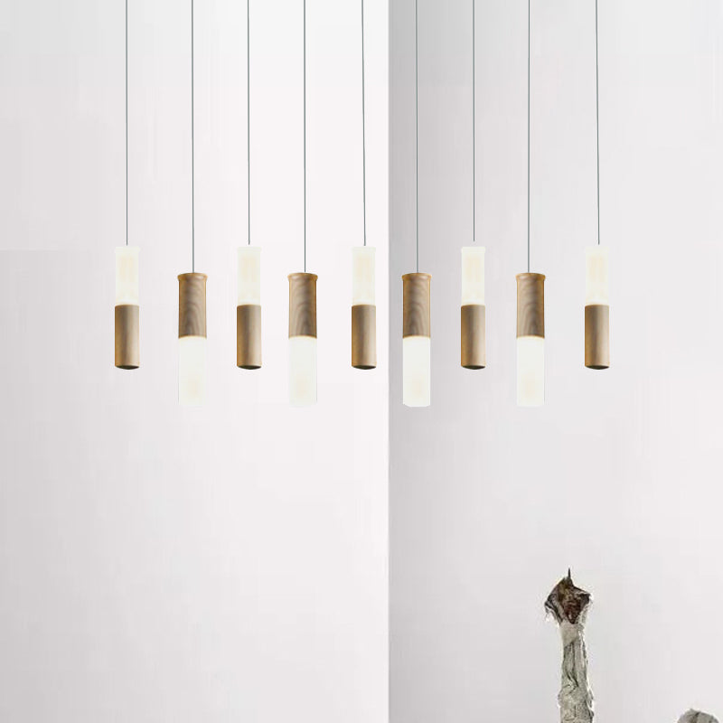 Tubular Wood LED Pendant Light Contemporary 1/5/7/9-Head Kitchen Ceiling Hanging Lamp with Diffuser Clearhalo 'Ceiling Lights' 'Pendant Lights' 'Pendants' Lighting' 246483