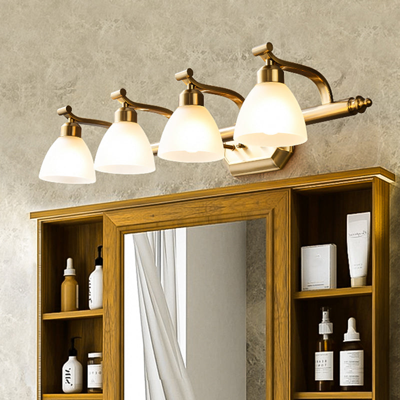 Frosted Glass Brass Wall Lamp Bell Shaped Country Style Vanity Sconce Light for Bathroom Clearhalo 'Vanity Lights' 'Wall Lights' Lighting' 2465224