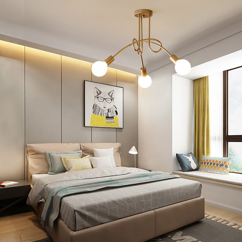 Twist Metal Flush Chandelier Loft Style Bedroom Semi Flush Ceiling Light with Open Bulb Design Clearhalo 'Ceiling Lights' 'Close To Ceiling Lights' 'Close to ceiling' 'Semi-flushmount' Lighting' 2465626