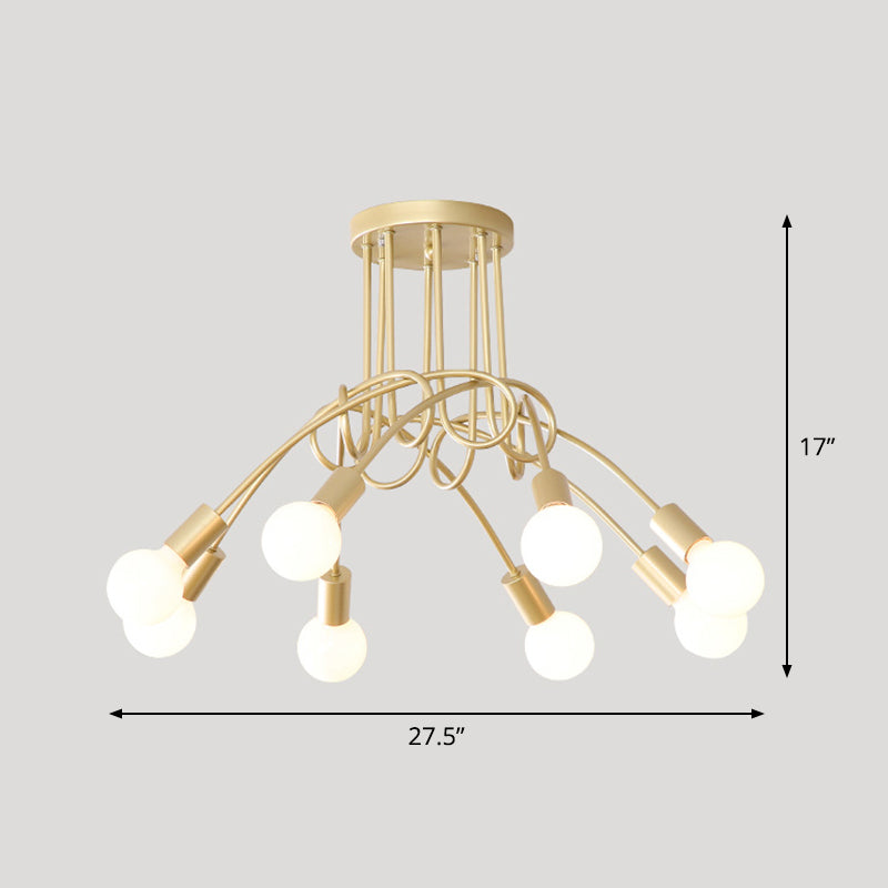 Twist Metal Flush Chandelier Loft Style Bedroom Semi Flush Ceiling Light with Open Bulb Design Clearhalo 'Ceiling Lights' 'Close To Ceiling Lights' 'Close to ceiling' 'Semi-flushmount' Lighting' 2465639