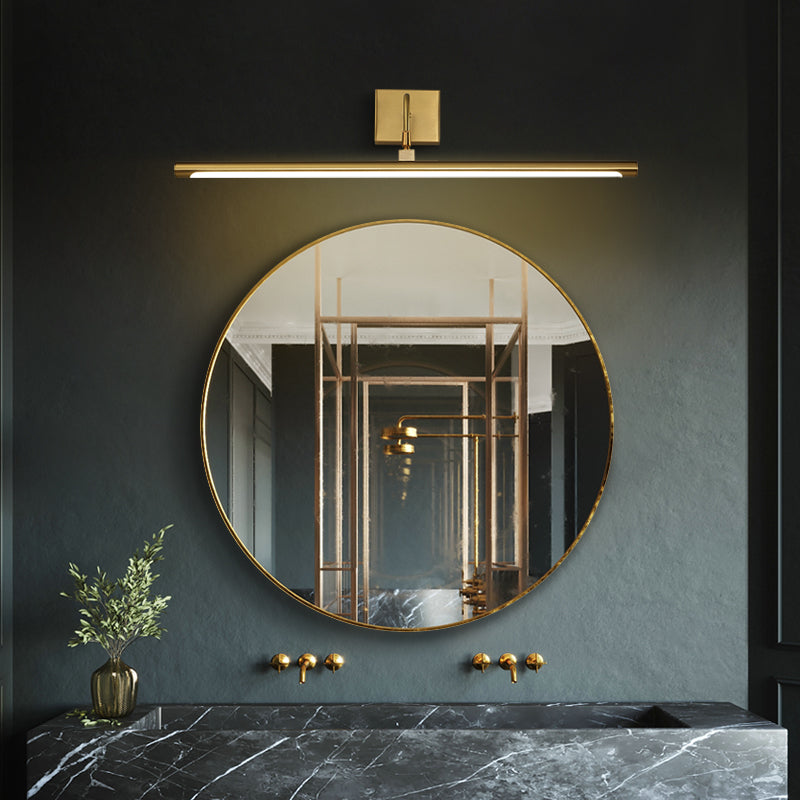 Acrylic Tubular Vanity Wall Sconce Minimalist Bathroom LED Mirror Light with Pivot Joint in Brass Clearhalo 'Vanity Lights' 'Wall Lights' Lighting' 2465778