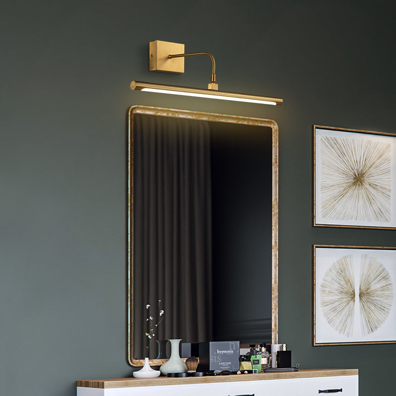 Acrylic Tubular Vanity Wall Sconce Minimalist Bathroom LED Mirror Light with Pivot Joint in Brass Clearhalo 'Vanity Lights' 'Wall Lights' Lighting' 2465780