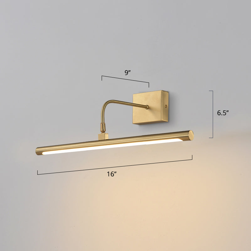 Acrylic Tubular Vanity Wall Sconce Minimalist Bathroom LED Mirror Light with Pivot Joint in Brass Clearhalo 'Vanity Lights' 'Wall Lights' Lighting' 2465783