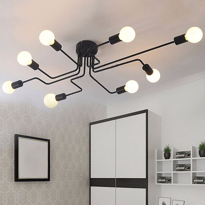 Black Spider Flush Mount Ceiling Light Vintage Metal Living Room Semi Flush Light 8 Black Clearhalo 'Ceiling Lights' 'Close To Ceiling Lights' 'Close to ceiling' 'Semi-flushmount' Lighting' 2465838