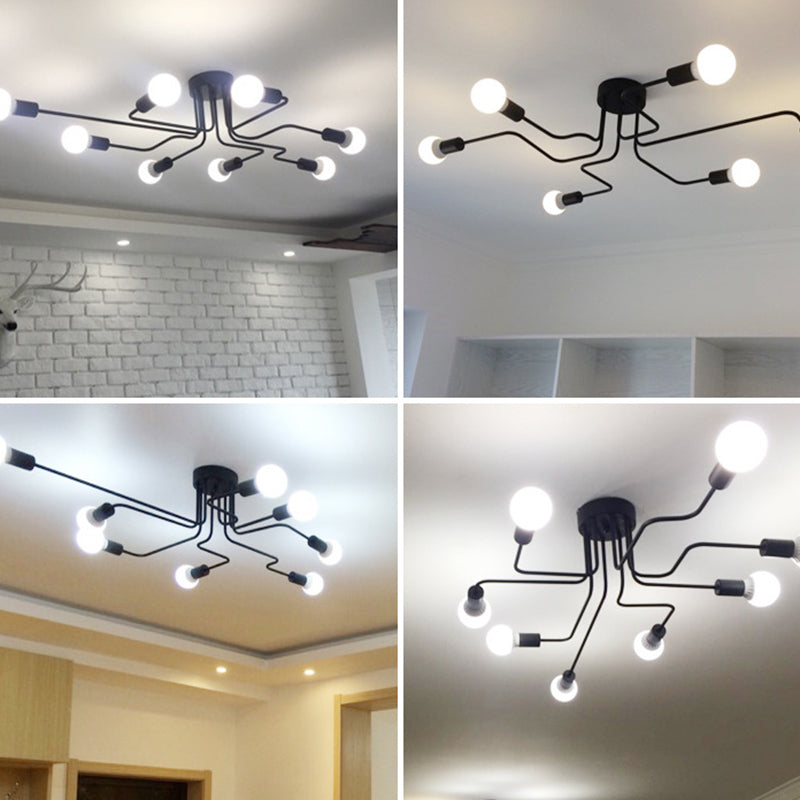 Black Spider Flush Mount Ceiling Light Vintage Metal Living Room Semi Flush Light Clearhalo 'Ceiling Lights' 'Close To Ceiling Lights' 'Close to ceiling' 'Semi-flushmount' Lighting' 2465839