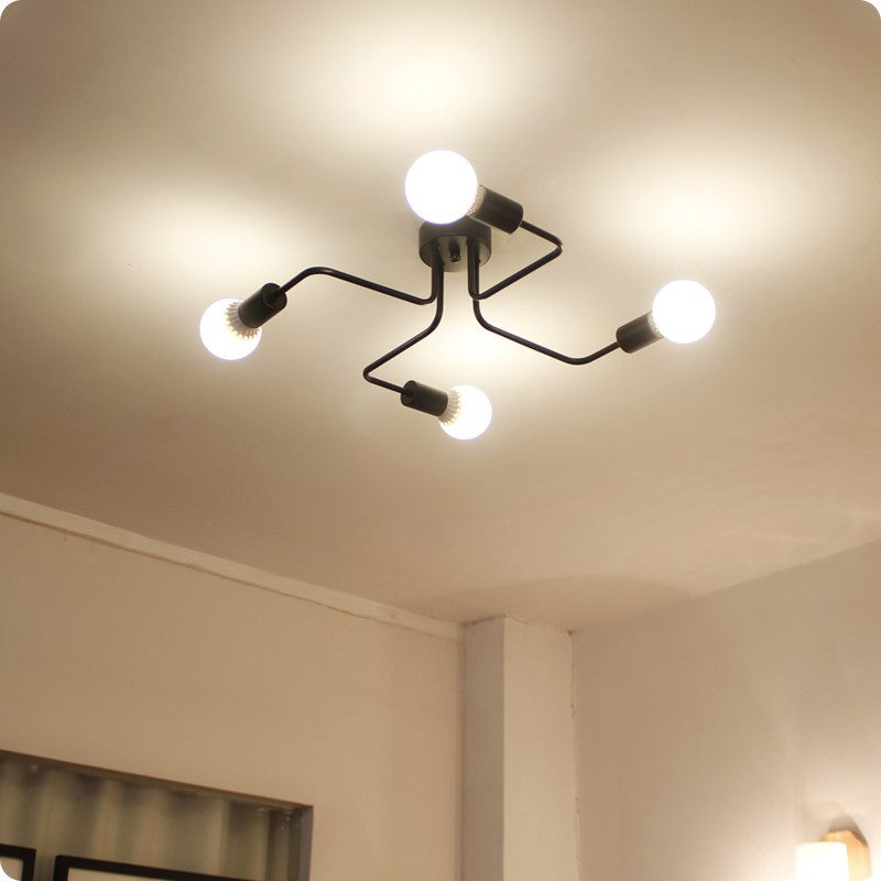 Black Spider Flush Mount Ceiling Light Vintage Metal Living Room Semi Flush Light 4 Black Clearhalo 'Ceiling Lights' 'Close To Ceiling Lights' 'Close to ceiling' 'Semi-flushmount' Lighting' 2465840