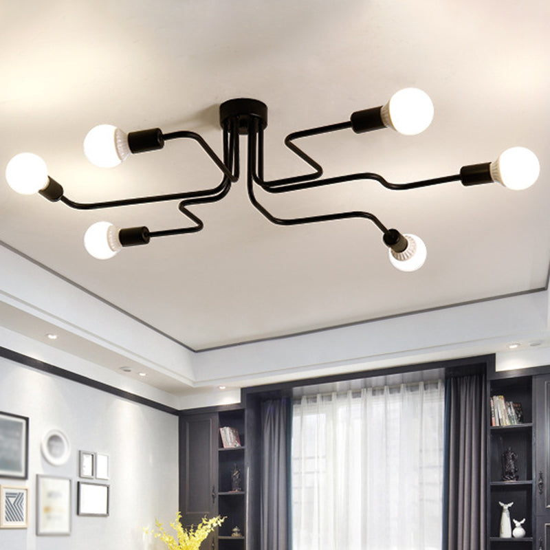 Black Spider Flush Mount Ceiling Light Vintage Metal Living Room Semi Flush Light 6 Black Clearhalo 'Ceiling Lights' 'Close To Ceiling Lights' 'Close to ceiling' 'Semi-flushmount' Lighting' 2465843