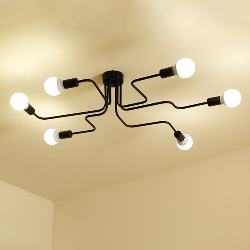 Black Spider Flush Mount Ceiling Light Vintage Metal Living Room Semi Flush Light Clearhalo 'Ceiling Lights' 'Close To Ceiling Lights' 'Close to ceiling' 'Semi-flushmount' Lighting' 2465845