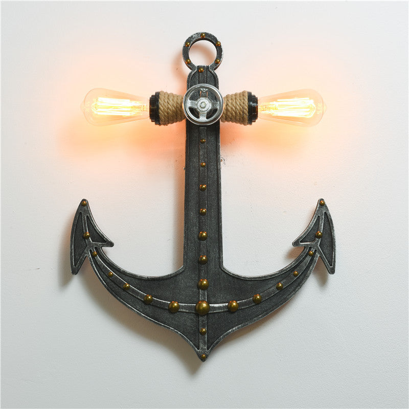 Iron Anchor Shaped Wall Lamp Art Deco 2 Bulbs Bedroom Sconce Light Fixture in Black Black Clearhalo 'Art deco wall lights' 'Cast Iron' 'Glass' 'Industrial wall lights' 'Industrial' 'Middle century wall lights' 'Modern' 'Rustic wall lights' 'Tiffany' 'Traditional wall lights' 'Wall Lamps & Sconces' 'Wall Lights' Lighting' 2466127