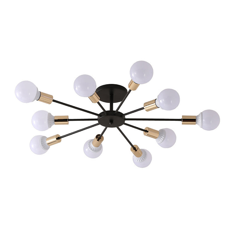 Black Radial Semi Mount Lighting Industrial Metal 10-Head Bedroom Flush Ceiling Light Clearhalo 'Ceiling Lights' 'Close To Ceiling Lights' 'Close to ceiling' 'Semi-flushmount' Lighting' 2466342