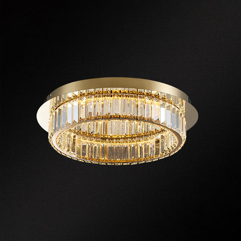 Prismatic K9 Crystal Circle Flushmount Postmodern Gold Finish Ceiling Light for Bedroom Brass 19.5