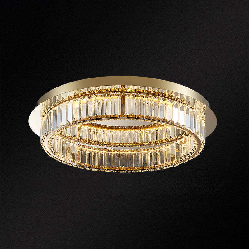 Prismatic K9 Crystal Circle Flushmount Postmodern Gold Finish Ceiling Light for Bedroom Brass 23.5