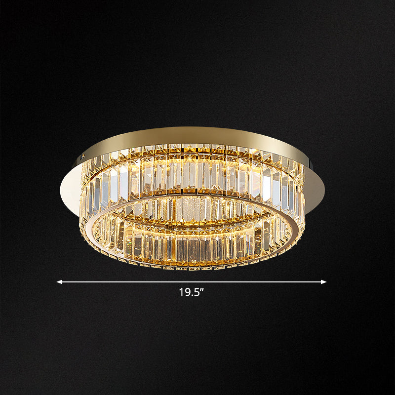 Prismatic K9 Crystal Circle Flushmount Postmodern Gold Finish Ceiling Light for Bedroom Clearhalo 'Ceiling Lights' 'Close To Ceiling Lights' 'Close to ceiling' 'Flush mount' Lighting' 2466355