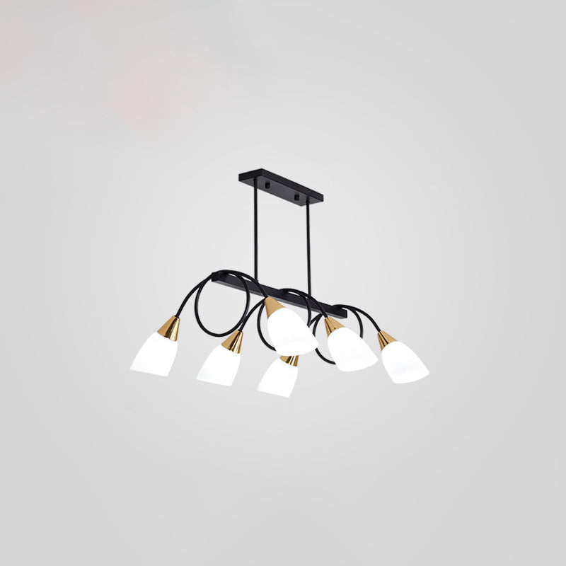 Tulip Shade Island Lamp Contemporary Milk Glass Restaurant Pendant Light Fixture 6 Black Clearhalo 'Ceiling Lights' 'Island Lights' Lighting' 2466583