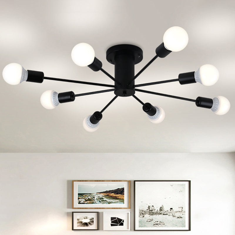 Burst Style Living Room Ceiling Flush Mount Industrial Metal Semi Flush Light Fixture Clearhalo 'Ceiling Lights' 'Close To Ceiling Lights' 'Close to ceiling' 'Semi-flushmount' Lighting' 2466595