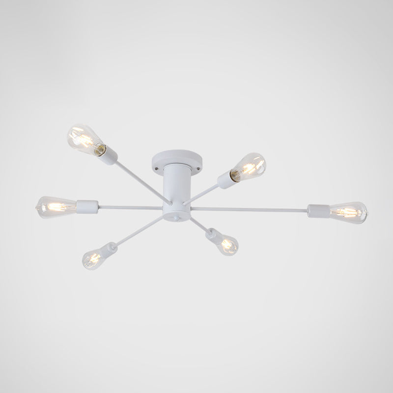 Burst Style Living Room Ceiling Flush Mount Industrial Metal Semi Flush Light Fixture 6 White Clearhalo 'Ceiling Lights' 'Close To Ceiling Lights' 'Close to ceiling' 'Semi-flushmount' Lighting' 2466605