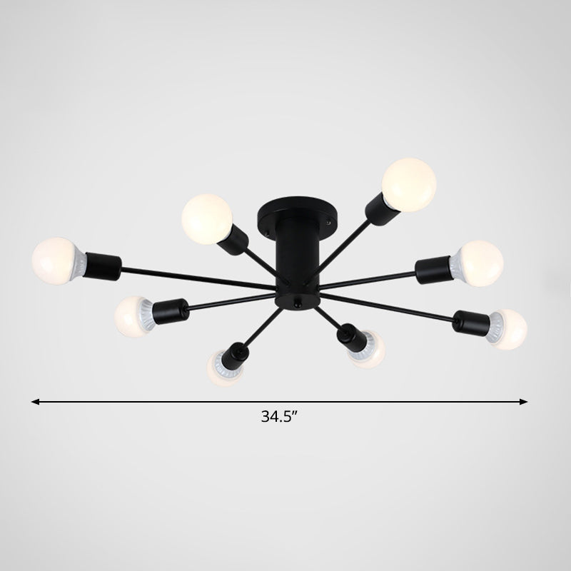 Burst Style Living Room Ceiling Flush Mount Industrial Metal Semi Flush Light Fixture Clearhalo 'Ceiling Lights' 'Close To Ceiling Lights' 'Close to ceiling' 'Semi-flushmount' Lighting' 2466607