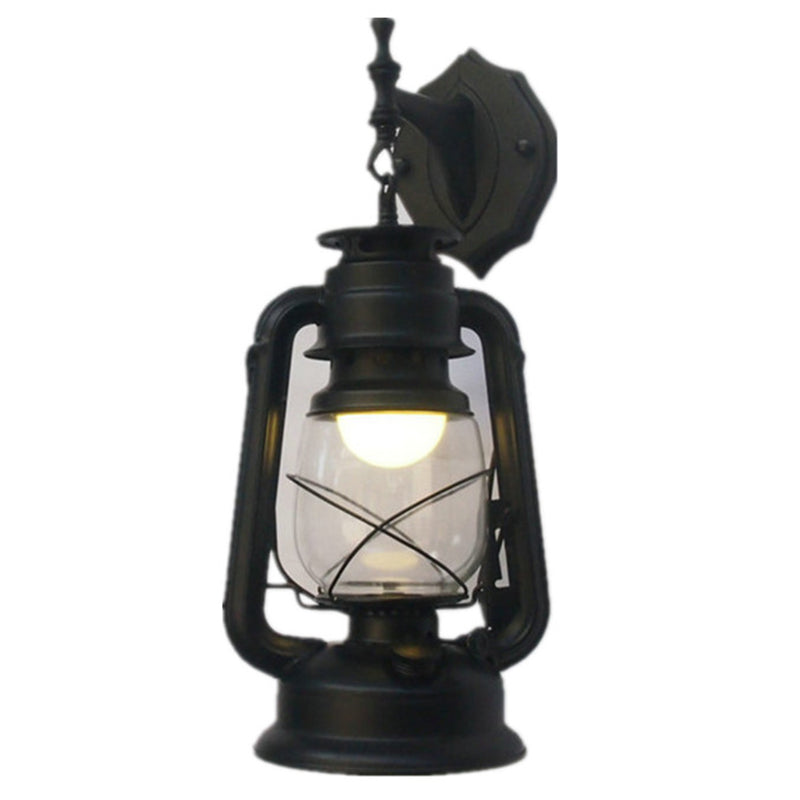 Transparent Glass Kerosene Lantern Wall Lighting Nautical Hallway Wall Mount Lamp 1.0 Black Clearhalo 'Art deco wall lights' 'Cast Iron' 'Glass' 'Industrial wall lights' 'Industrial' 'Middle century wall lights' 'Modern' 'Rustic wall lights' 'Tiffany' 'Traditional wall lights' 'Wall Lamps & Sconces' 'Wall Lights' Lighting' 2466626