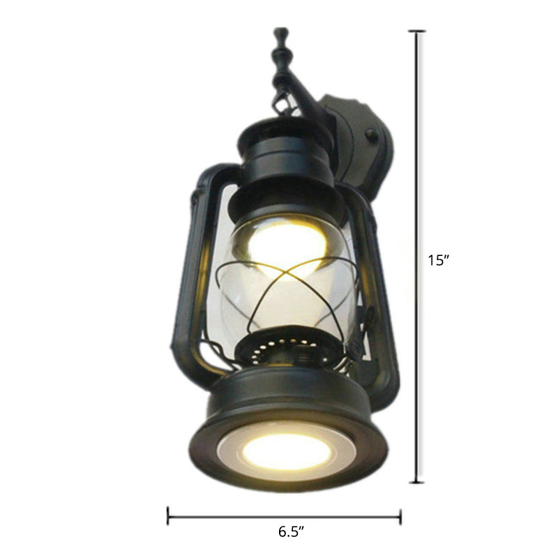 Transparent Glass Kerosene Lantern Wall Lighting Nautical Hallway Wall Mount Lamp 2.0 Black Clearhalo 'Art deco wall lights' 'Cast Iron' 'Glass' 'Industrial wall lights' 'Industrial' 'Middle century wall lights' 'Modern' 'Rustic wall lights' 'Tiffany' 'Traditional wall lights' 'Wall Lamps & Sconces' 'Wall Lights' Lighting' 2466635