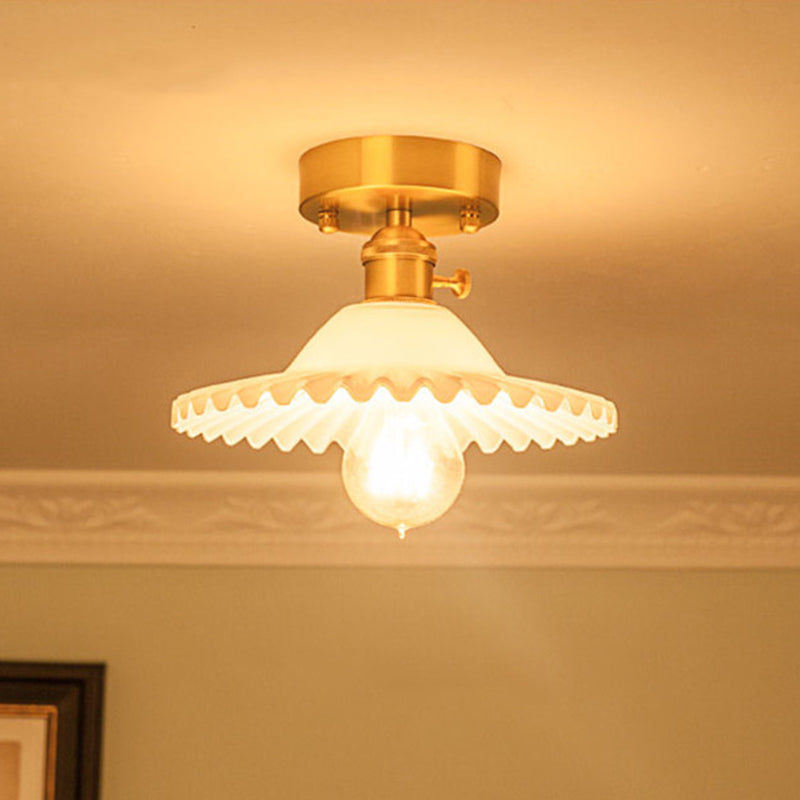 Floral Glass Close to Ceiling Light Modern Single-Bulb Foyer Semi Flush Light Fixture White Clearhalo 'Ceiling Lights' 'Close To Ceiling Lights' 'Close to ceiling' 'Glass shade' 'Glass' 'Island Lights' 'Semi-flushmount' Lighting' 2466802