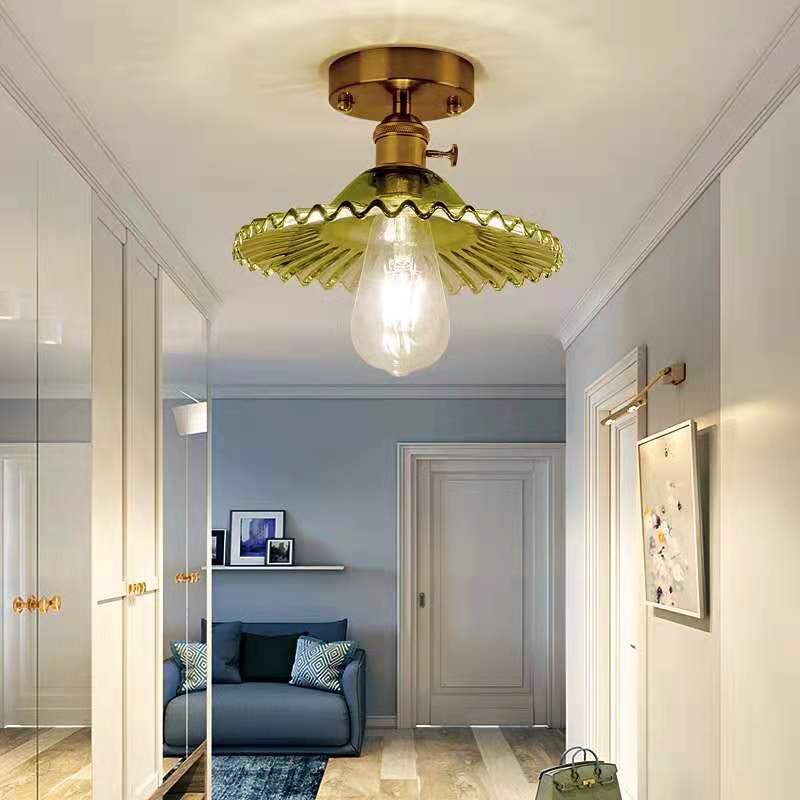 Floral Glass Close to Ceiling Light Modern Single-Bulb Foyer Semi Flush Light Fixture Green Clearhalo 'Ceiling Lights' 'Close To Ceiling Lights' 'Close to ceiling' 'Glass shade' 'Glass' 'Island Lights' 'Semi-flushmount' Lighting' 2466803