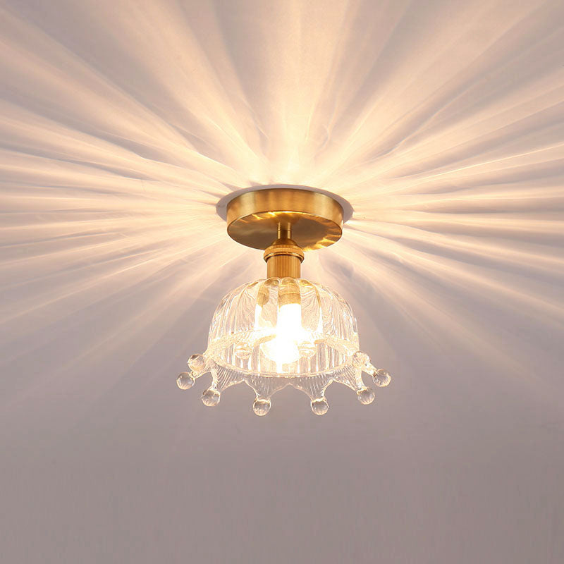 Floral Glass Close to Ceiling Light Modern Single-Bulb Foyer Semi Flush Light Fixture Clearhalo 'Ceiling Lights' 'Close To Ceiling Lights' 'Close to ceiling' 'Glass shade' 'Glass' 'Island Lights' 'Semi-flushmount' Lighting' 2466804