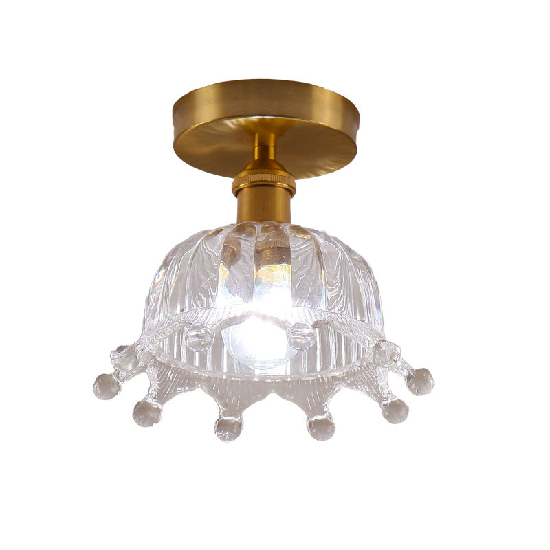 Floral Glass Close to Ceiling Light Modern Single-Bulb Foyer Semi Flush Light Fixture Clearhalo 'Ceiling Lights' 'Close To Ceiling Lights' 'Close to ceiling' 'Glass shade' 'Glass' 'Island Lights' 'Semi-flushmount' Lighting' 2466805