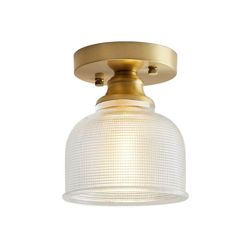 Brass Shaded Small Flushmount Lighting Countryside Single Bathroom Semi Flush Ceiling Light Clearhalo 'Ceiling Lights' 'Close To Ceiling Lights' 'Close to ceiling' 'Semi-flushmount' Lighting' 2466815