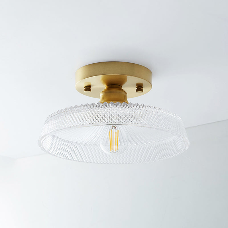 Brass Shaded Small Flushmount Lighting Countryside Single Bathroom Semi Flush Ceiling Light Brass Barn Clearhalo 'Ceiling Lights' 'Close To Ceiling Lights' 'Close to ceiling' 'Semi-flushmount' Lighting' 2466826