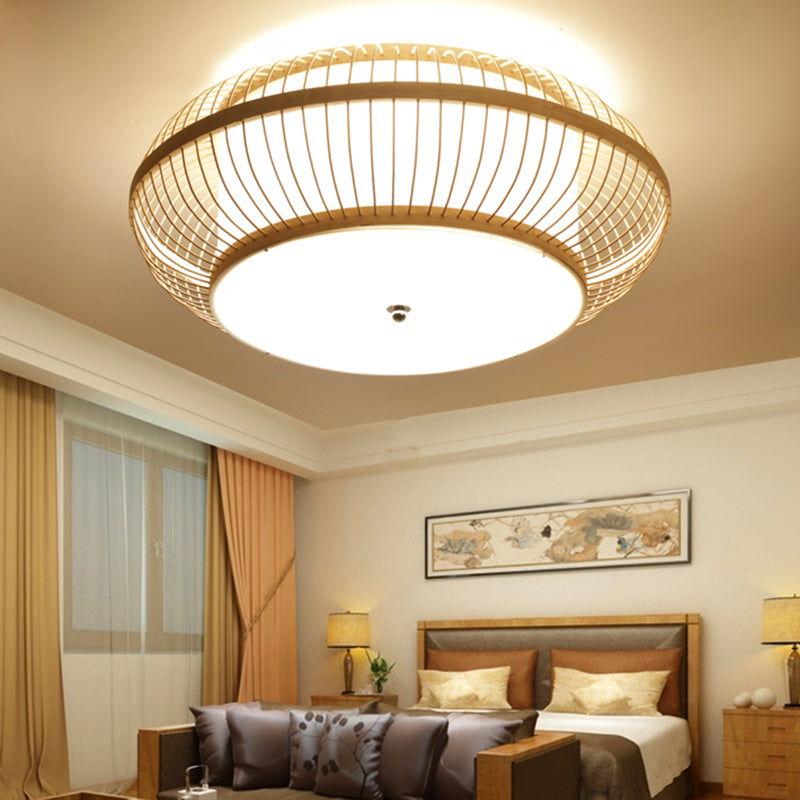 Chinese Style Round Flush Mount Lighting Bamboo 3-Light Living Room Ceiling Light with Shade Inside Beige Clearhalo 'Ceiling Lights' 'Close To Ceiling Lights' 'Close to ceiling' 'Flush mount' Lighting' 2466867