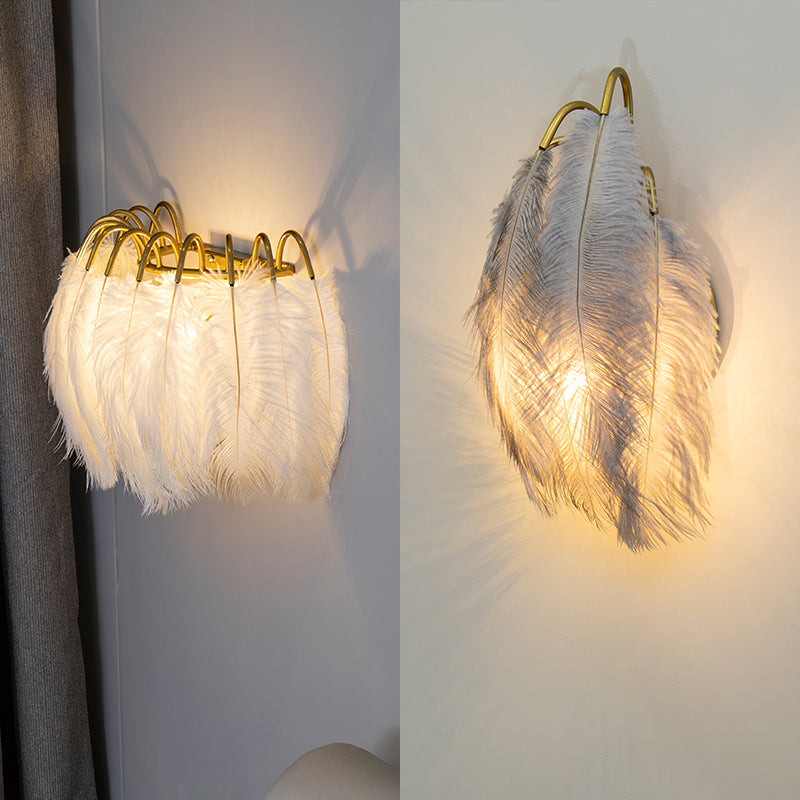 Feather Shaded Wall Mount Light Minimalist Wall Sconce Light Fixture for Living Room Clearhalo 'Wall Lamps & Sconces' 'Wall Lights' Lighting' 2467113_262fe798-fef5-4953-8c58-fbc6e51a4ef7