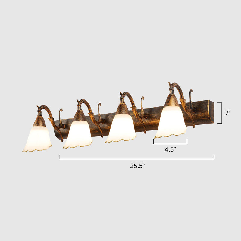 Vanity Lighting Country Flower Shade White Rid Glass Wall Lamp Fixture in Bronze Clearhalo 'Vanity Lights' 'Wall Lights' Lighting' 2467244